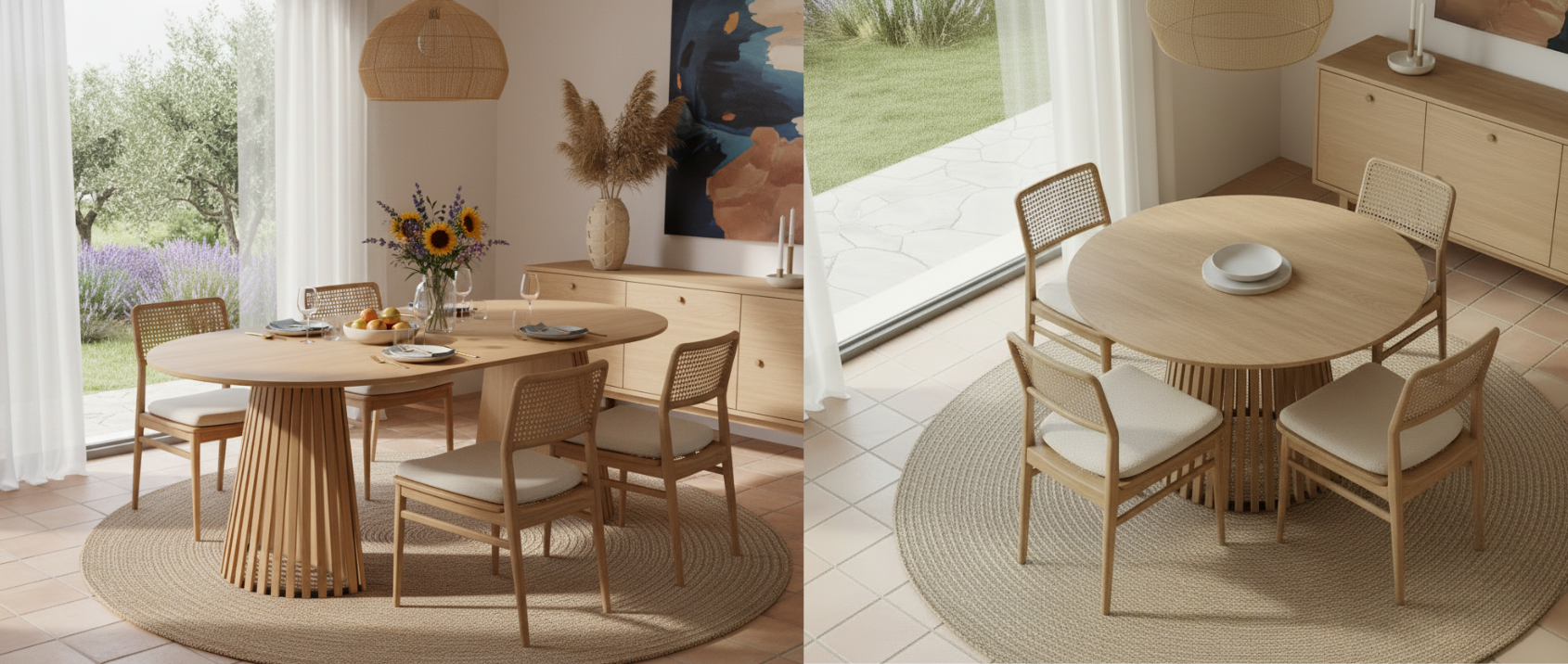 CARMEN mesa de comedor redonda extensible 4-10 personas pata de madera 110-200 cm