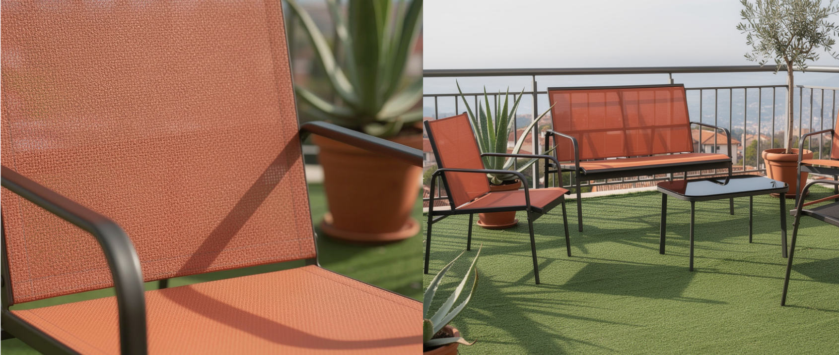 Conjunto de muebles de jardín TOLEDE bajo de 4 plazas con sofá, sillones y mesa de terracota