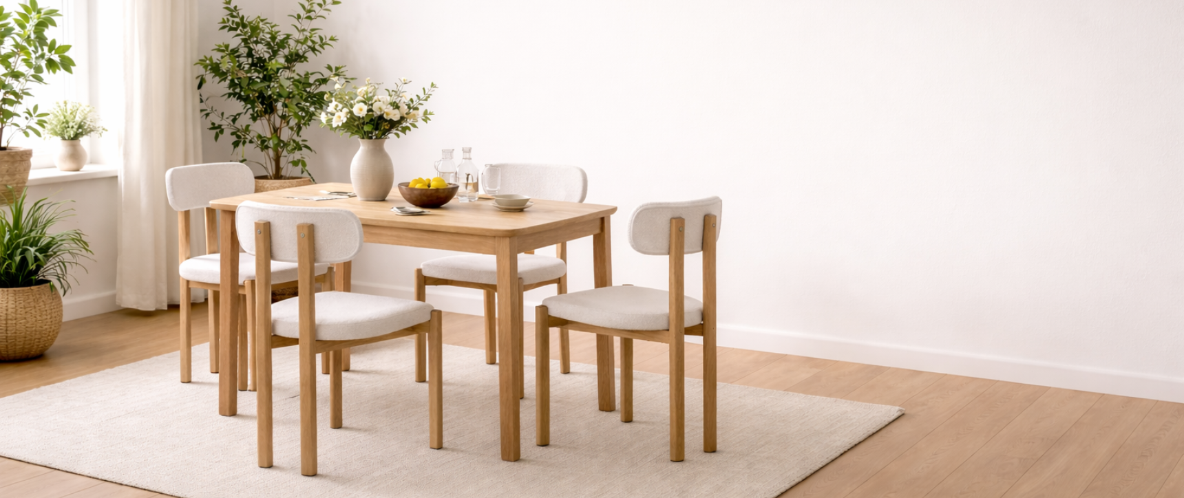 Juego de 4 sillas de comedor ESMA de metal efecto madera y tela bouclette